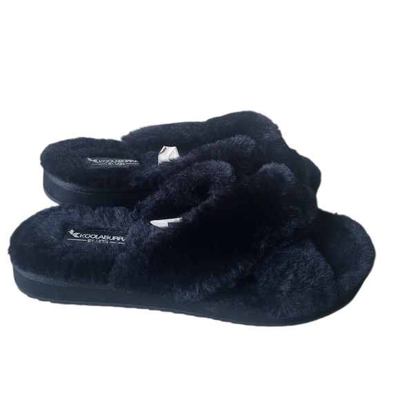 KOOLABURRA BY UGG Women's Black Faux Fur Slides Slippers Size 8 Pre-owned - Picture 2 of 5